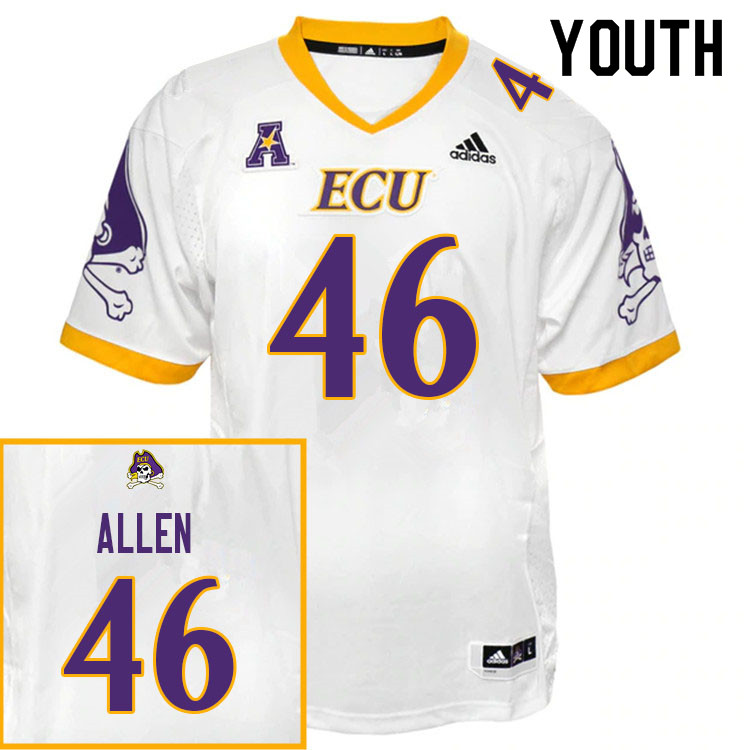 Youth #46 Wistar Allen ECU Pirates College Football Jerseys Sale-White - Click Image to Close